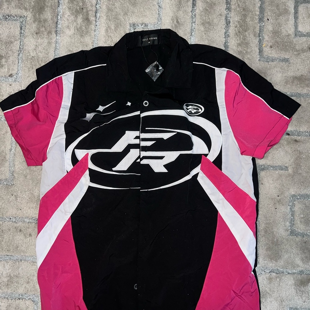 Black and Pink Graphic Button-Up Shirt